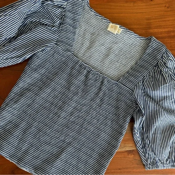 Nation LTD Navy Blue Smocked Puff Sleeve Blouse - Picture 3 of 6